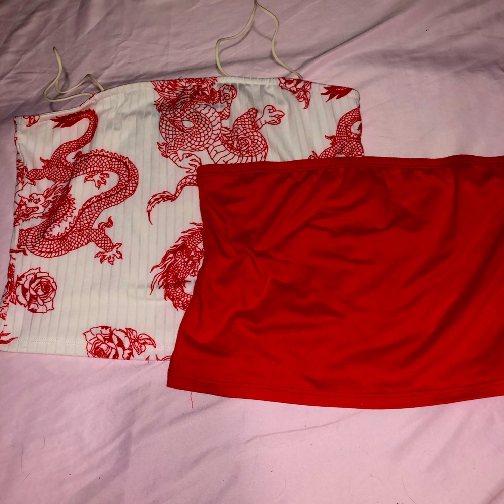Two set large red and white tops